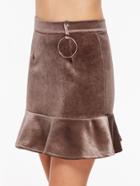 Shein Ruffle Hem Metal Ring Detail Zipper Back Velvet Skirt