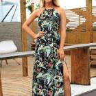 Shein Open Back Split Printed Dress
