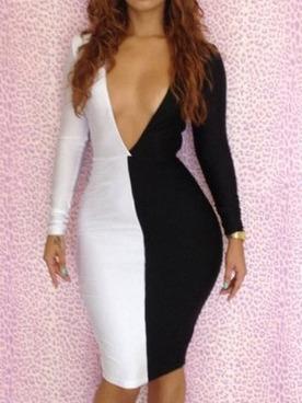 Shein Colour-block Deep V Neck Skinny Dress