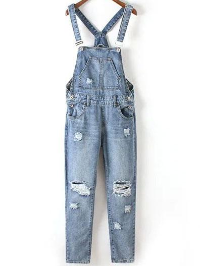 Shein Distressed Roll-up Bib Jeans