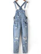 Shein Distressed Roll-up Bib Jeans