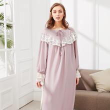 Shein Lace Embellished Ruffle Hem Night Dress