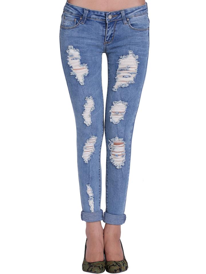 Shein Blue Ripped Skinny Denim Pant