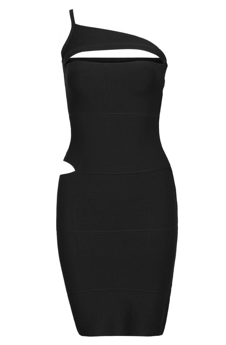 Shein Black One-shoulder Hollow Bandage Dress