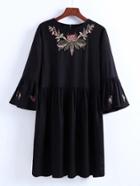 Shein Bell Sleeve Embroidery Dress