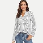 Shein V Neck Striped Print Blouse