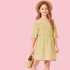 Shein Girls Off Shoulder Knot Cuff Striped Dress