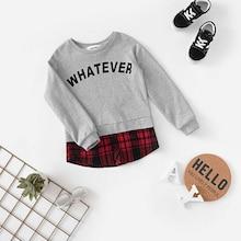 Shein Girls Contrast Plaid Hem Lettering Sweatshirt