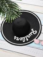 Shein Black Letter Patch Wide Brim Straw Hat