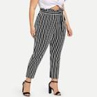 Shein Plus Ruffle Detail Belted Striped Pants