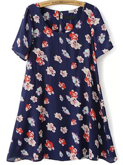 Shein Multicolor Short Sleeve Floral Loose Dress
