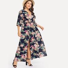 Shein Plus V-neck Flower Print Dress