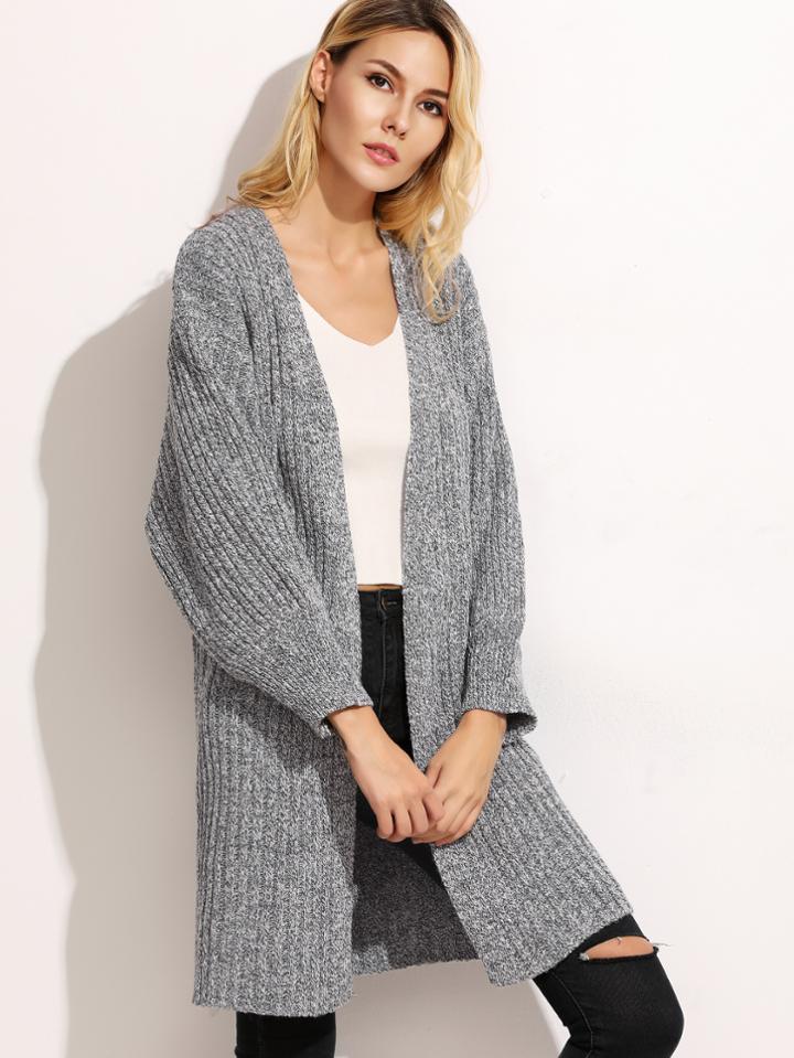 Shein Heather Grey Drop Shoulder Ribbed Cardigan