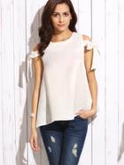 Shein White Arm Tie A Line Top