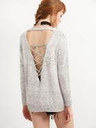 Shein Ivory Drop Shoulder Lace Up Back Sweater