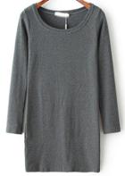 Shein Grey Round Neck Long Sleeve Slim Dress