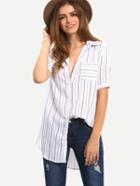 Shein Vertical Striped Pocket Front Shirt Dress