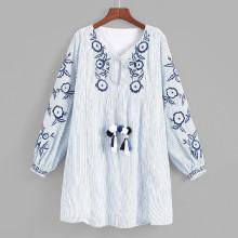 Shein Tassel Tie Embroidery Babydoll Dress