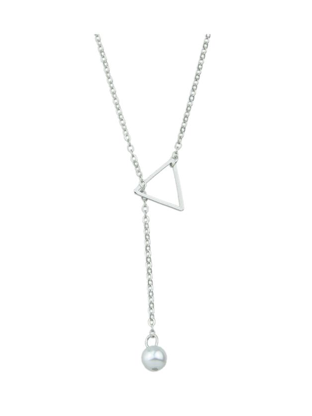 Shein Silver Simple Imitation Pearl Adjustable Chain Necklace