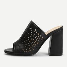 Shein Laser Cut Chunky Heeled Mules