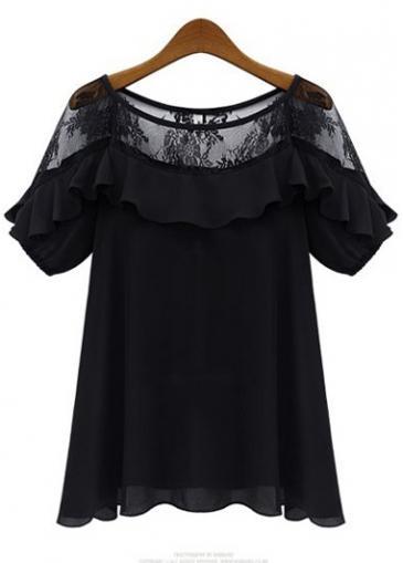 Rosewe Charming Black Short Sleeve T Shirt With Mesh