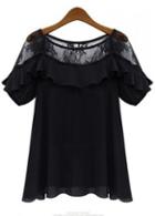 Rosewe Charming Black Short Sleeve T Shirt With Mesh