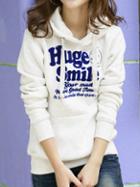 Shein White Hooded Letter Print Sweatshirt With Drawstring