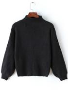Shein Black Mock Neck Lantern Sleeve Crop Sweater