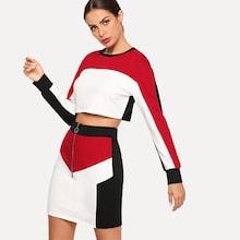 Shein Cut And Sew Crop Top & Zip Up Skirt Set
