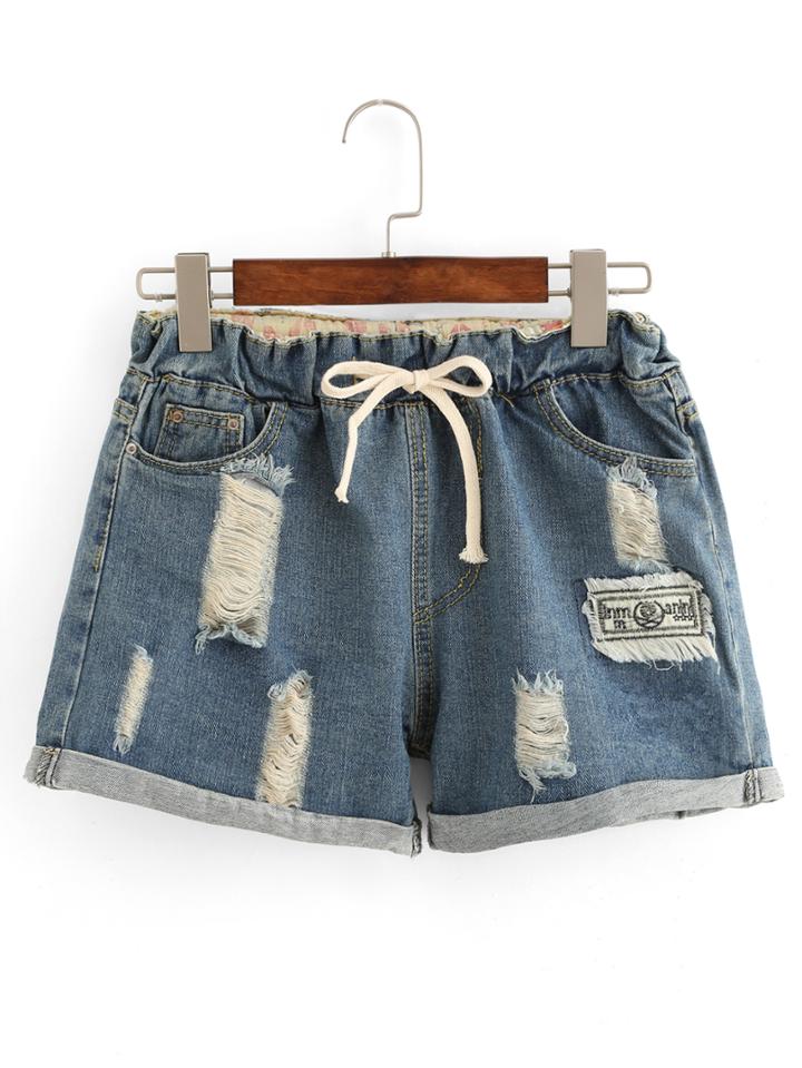 Shein Distressed Drawstring Waist Denim Shorts