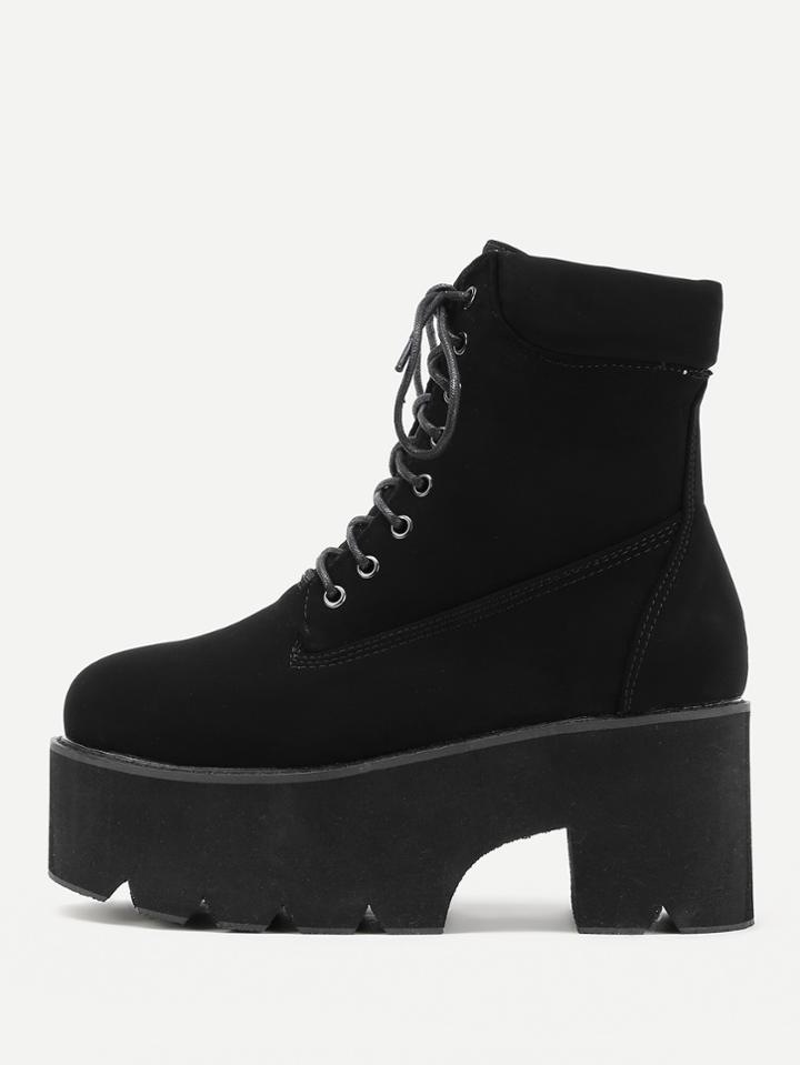 Shein Lace Up Block Heeled Ankle Boots