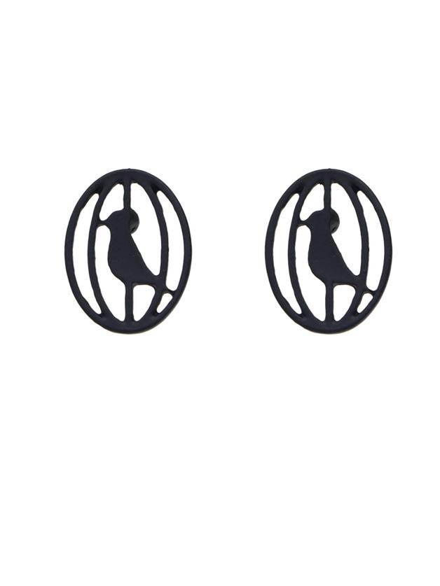 Shein Black Color Cute Metal Bird Cage Small Stud Earrings