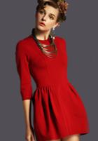 Shein Red Half Sleeve Zipper Slim Dress