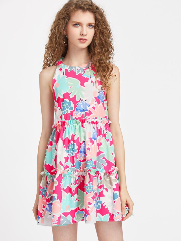 Shein Frill Trim Open Back A Line Dress