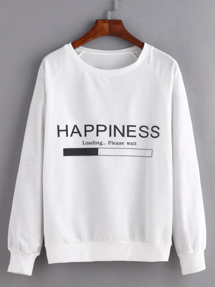 Shein White Letter Print Raglan Sleeve Sweatshirt