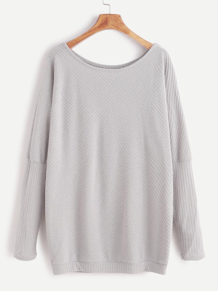 Shein Grey Ribbed Drop Shoulder Sweatshirt
