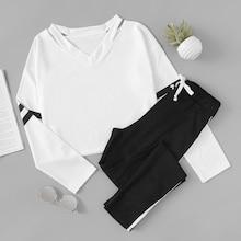 Shein Contrast Stripe Top & Drawstring Waist Pants