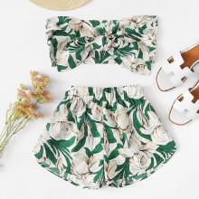 Shein Knot Front Tube Top With Shorts