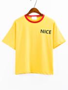 Shein Contrast Neck Letter Print Yellow T-shirt