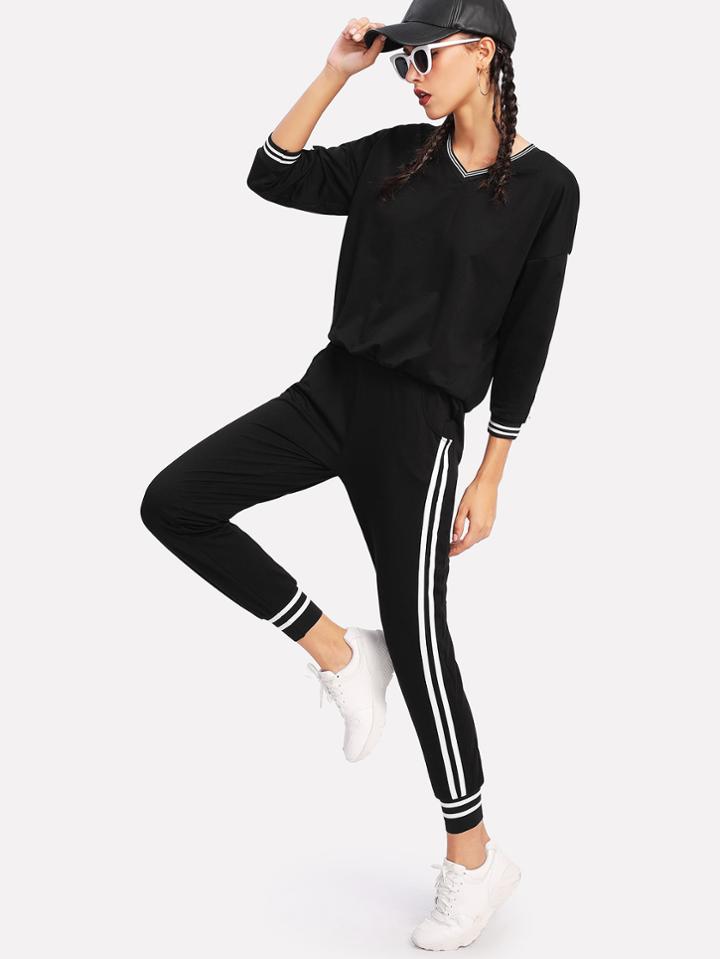 Shein Stripe Contrast Side Sweatshirt And Pants