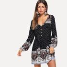 Shein Tribal Print Button Half Placket Dress