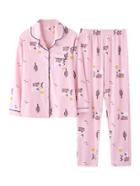 Shein Contrast Binding Lamb Print Shirt & Pants Pj Set