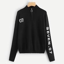 Shein Letter Pattern Quarter Zip Jumper