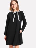 Shein Ribbon Tie Neck Raglan Sleeve Dress