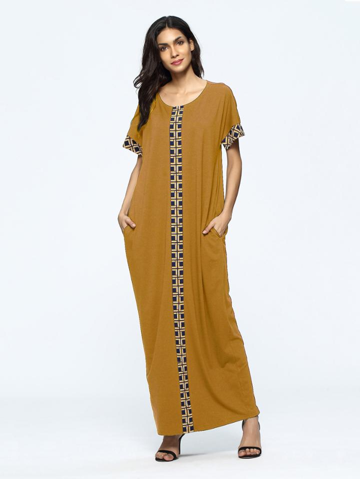 Shein Contrast Geo Panel Full Length Kaftan Dress