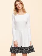 Shein White Contrast Lace Trim Fit And Flare Dress