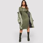 Shein Quarter Zip Slit Hem Hooded Dress