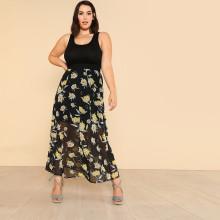 Shein Plus Solid Bodice Floral Dress
