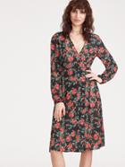 Shein Black Floral Print Surplice Wrap Dress