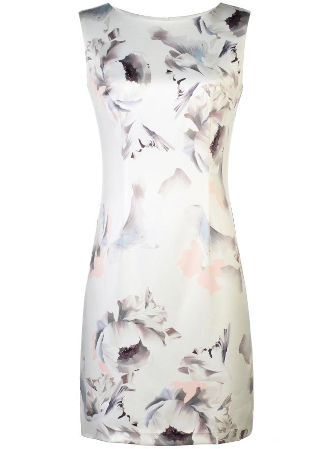 Shein White Crew Neck Ink Print Sheath Dress